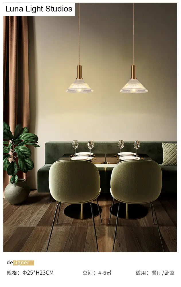 Sleek Single-Bulb Hanging Lamp With Ribbed Glass Shade: Elegant Pendant Light For Bedrooms