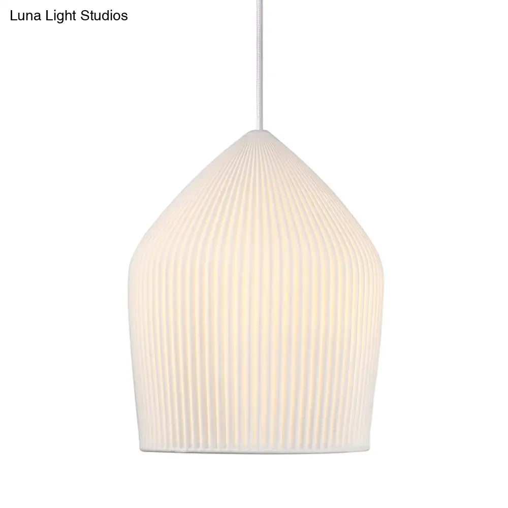 Sleek Single Suspension Pendant Light: Prismatic Glass Cloche Hanging Lamp Kit In White