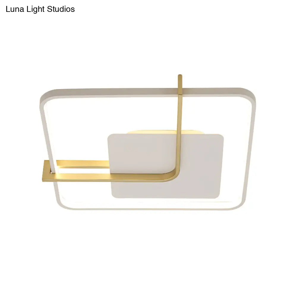 Sleek Square Thin Ceiling Flushmount Lamp - Minimalistic Acrylic Black/White - Gold Flush Light