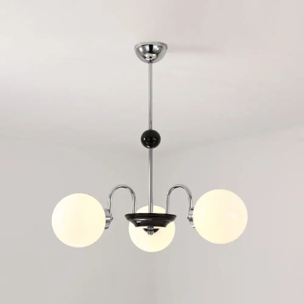 Sleek White Glass Ceiling Chandelier - Modern Minimalist Design 3 / Chrome