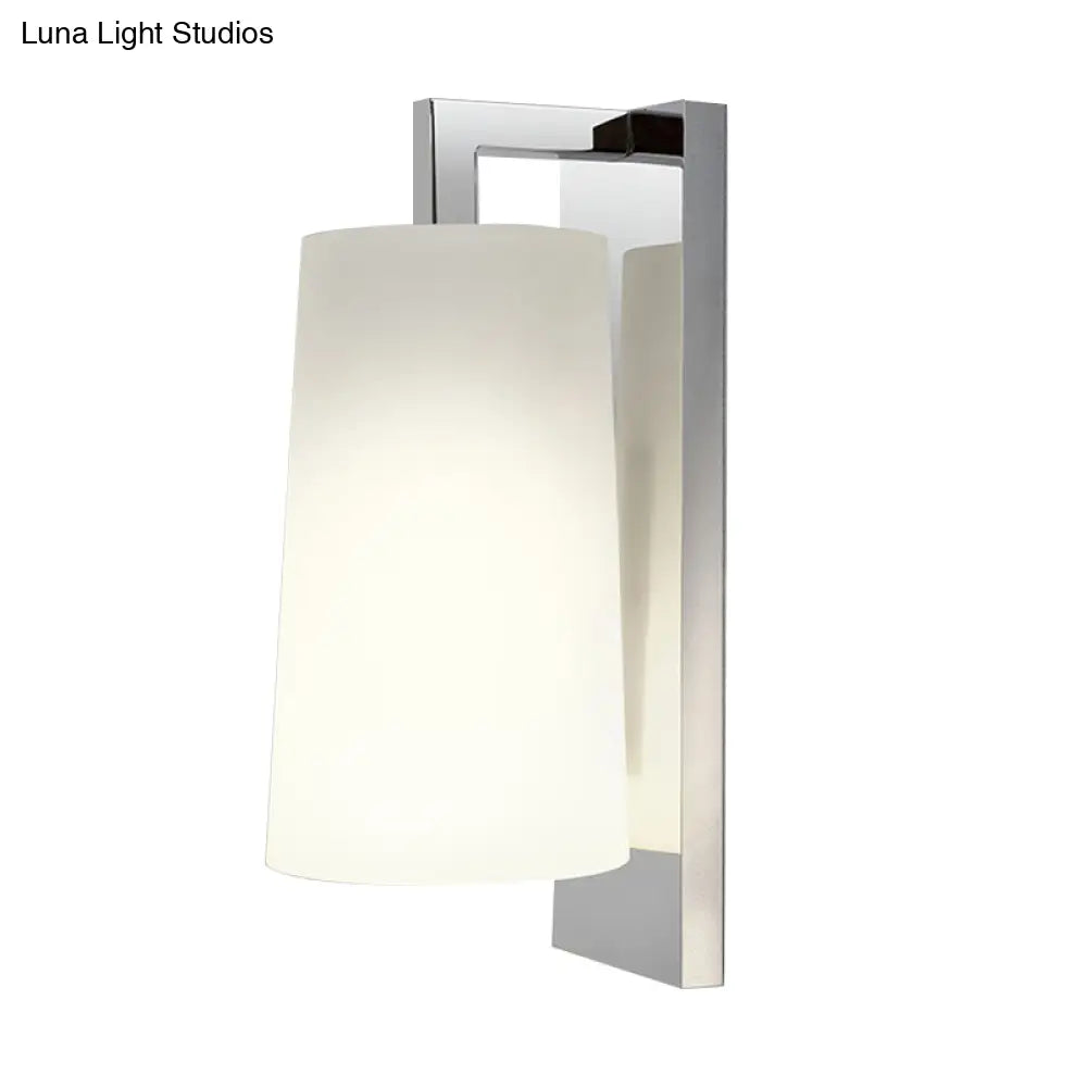 Sleek White Sconce With Chrome Arm - Fabric Wall Lighting For Simplistic Illumination
