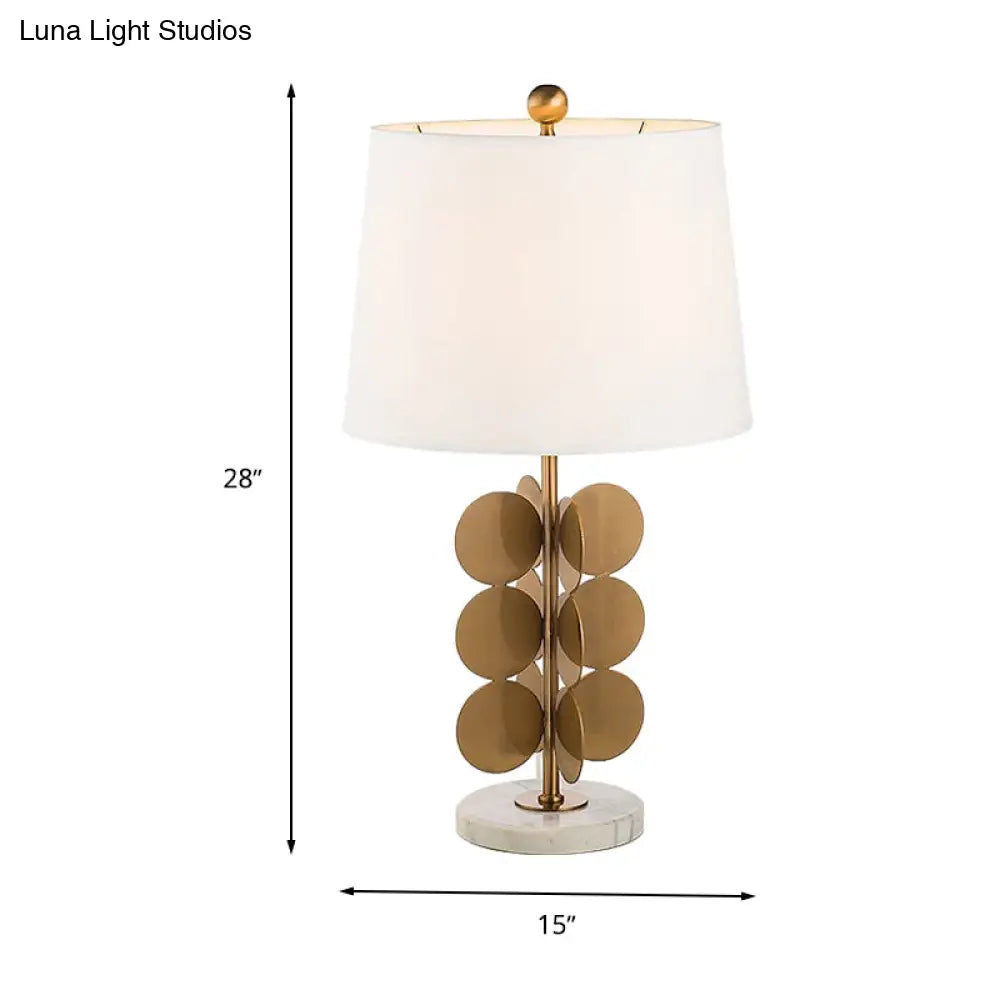 Small Brass Desk Lamp With Circle Metal Base - 1 Head Reading Light In Traditional Style White