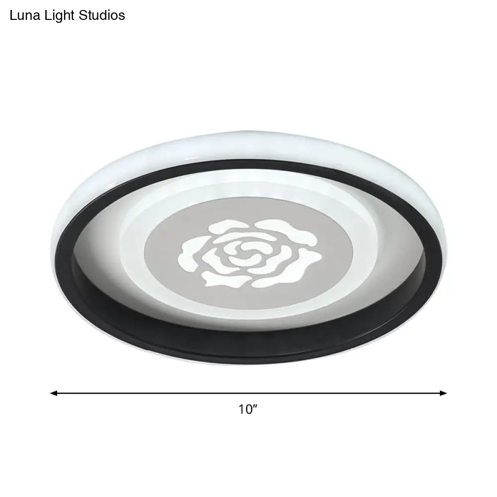 Smile/Anchor/Panda Pattern Circular Led Flush Ceiling Mount Lamp In Cartoon Acrylic Black