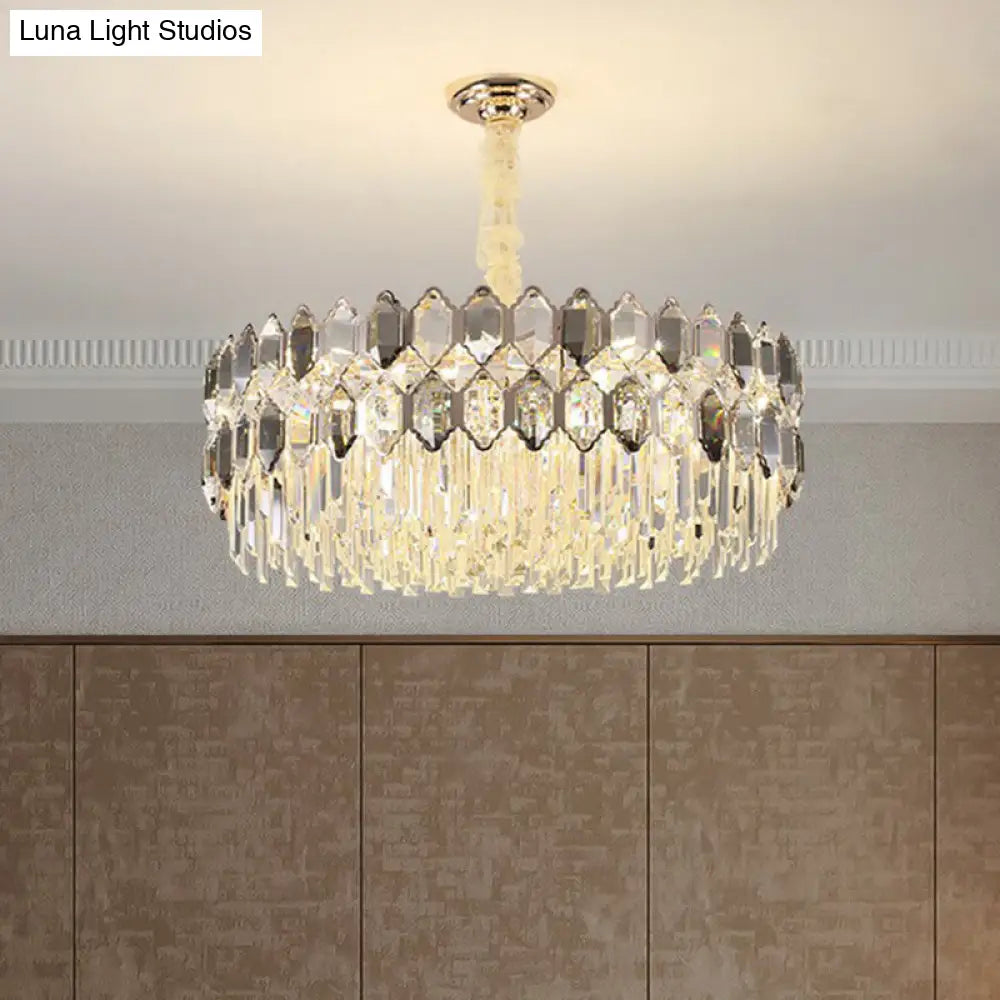 Smoke Grey Crystal Tiered Chandelier - Modern Luxe Hanging Light For Living Room