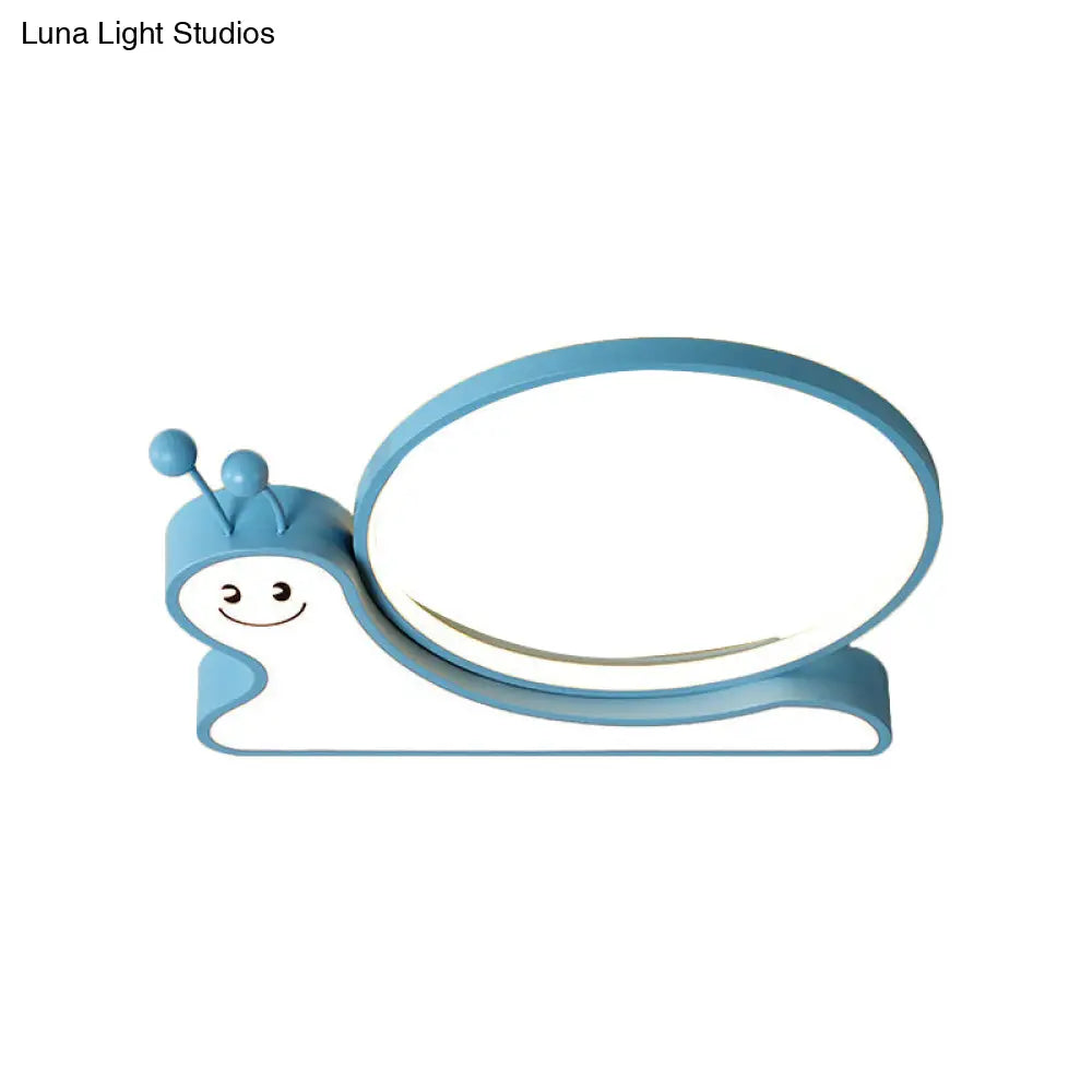 Snail Design Led Flush Light Fixture - Acrylic Cartoon Lamp In Warm/White (Pink/Blue)