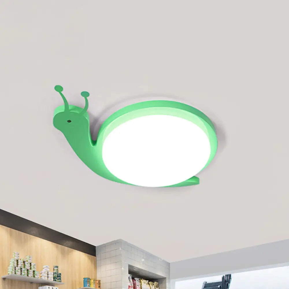 Snail-Shaped Cartoon Ceiling Light For Baby Bedroom - Acrylic And Metal Fixture Green / White