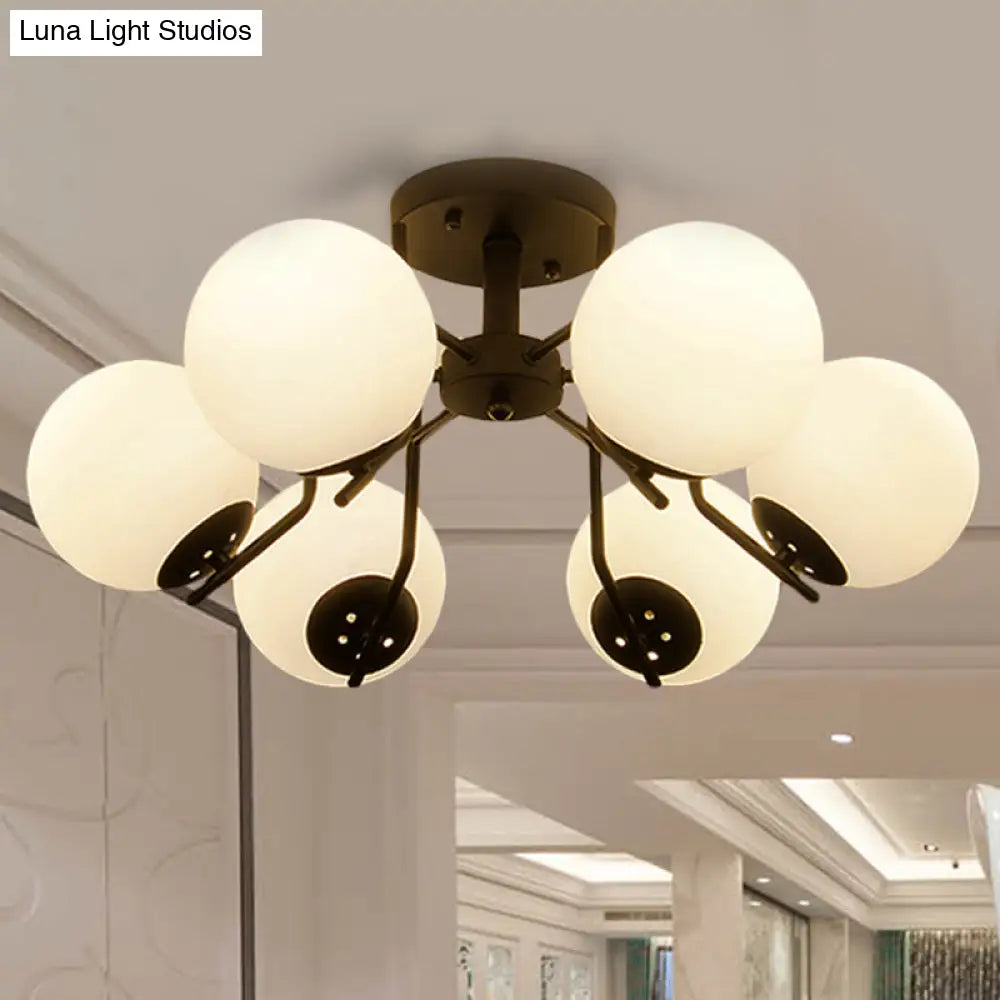 Sputnik Semi Flush Light: 3/5/6 Lights White Glass Ceiling Fixture For Living Room