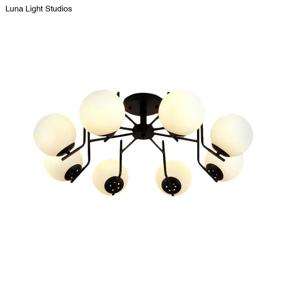 Sputnik Semi Flush Light: 3/5/6 Lights White Glass Ceiling Fixture For Living Room
