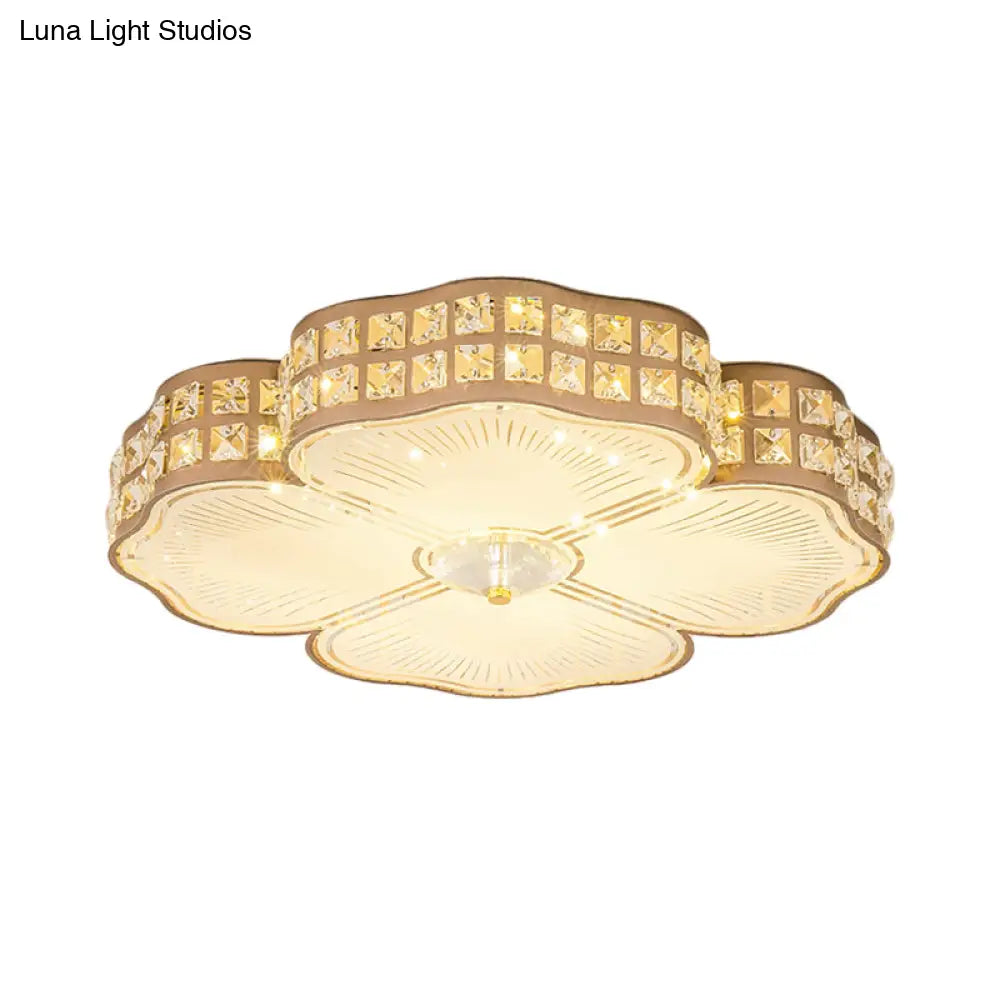 Square Champagne Flush Light With Peach Blossom Design - Contemporary Led Ceiling Lamp In 3 Sizes