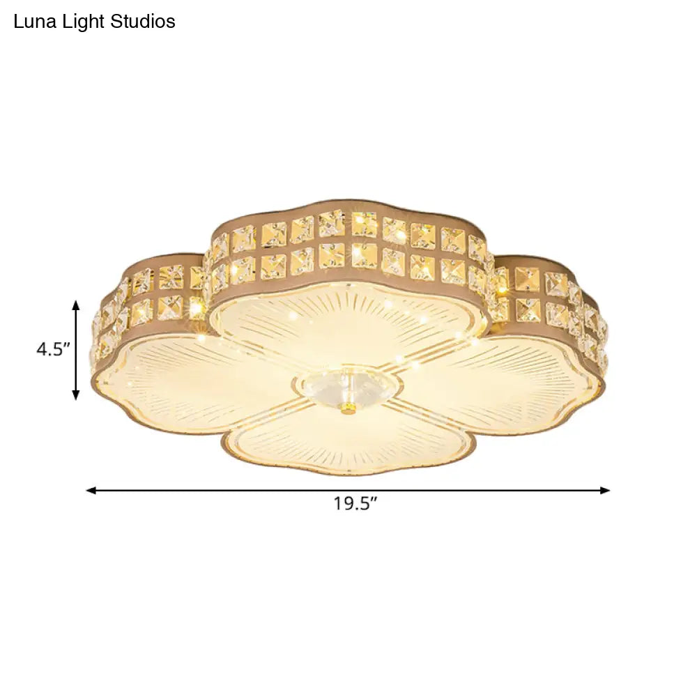 Square Champagne Flush Light With Peach Blossom Design - Contemporary Led Ceiling Lamp In 3 Sizes