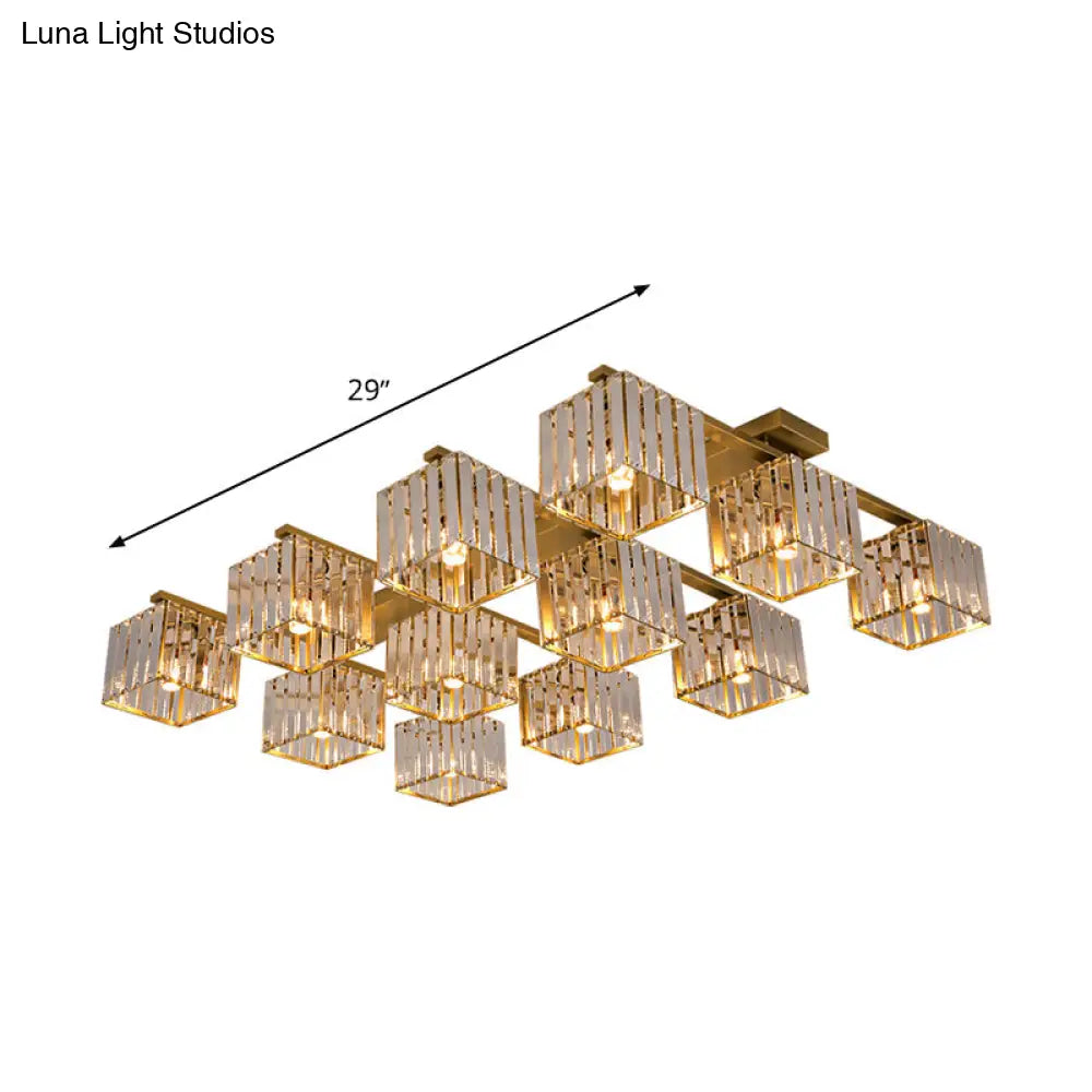 Square Crystal Rod Ceiling Light Fixture - Modern Semi Flush Mount With Tri - Sided Design (4/6/9