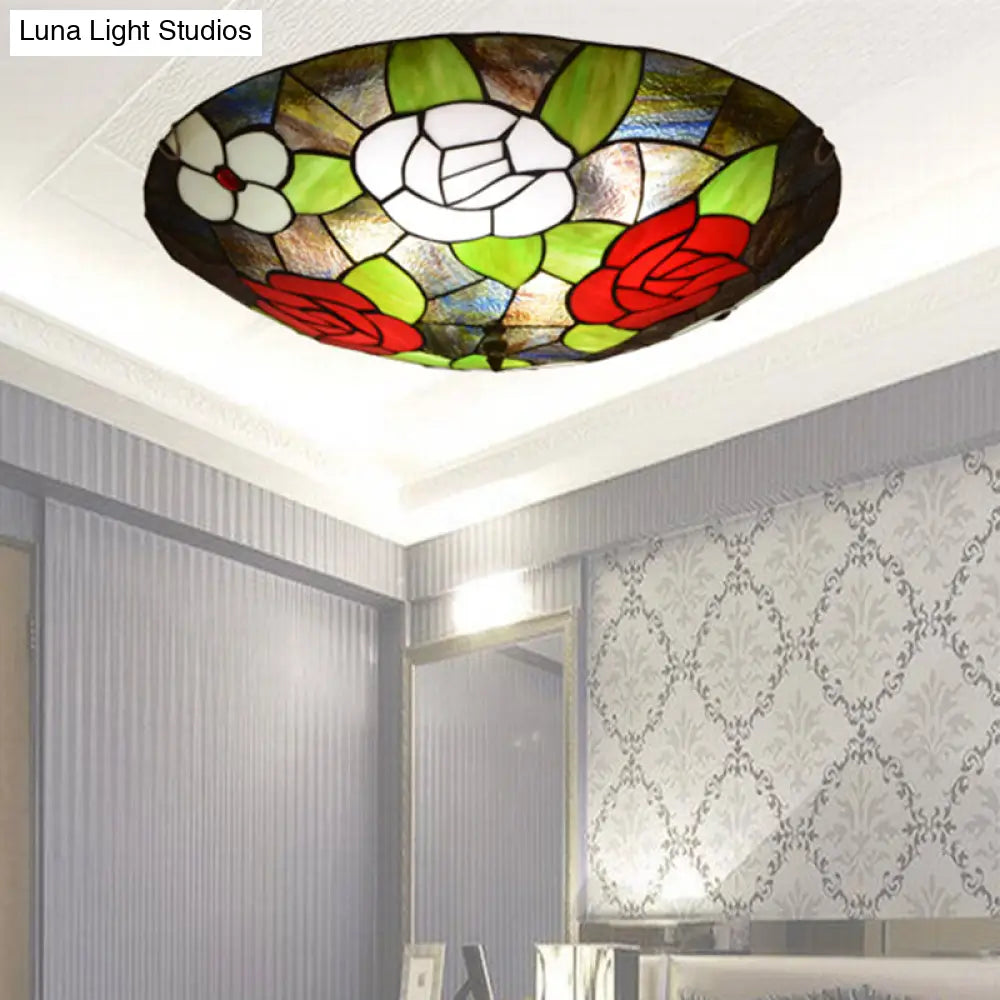 Stained Glass Tiffany Floral Flush Mount Ceiling Light Fixture