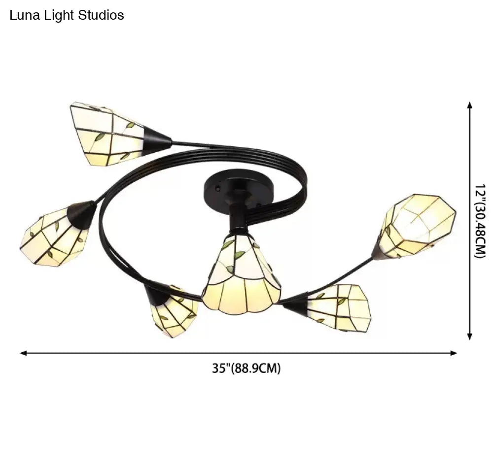 Stained Glass Tiffany Flower Ceiling Light: Semi Flush Mount For Living Room
