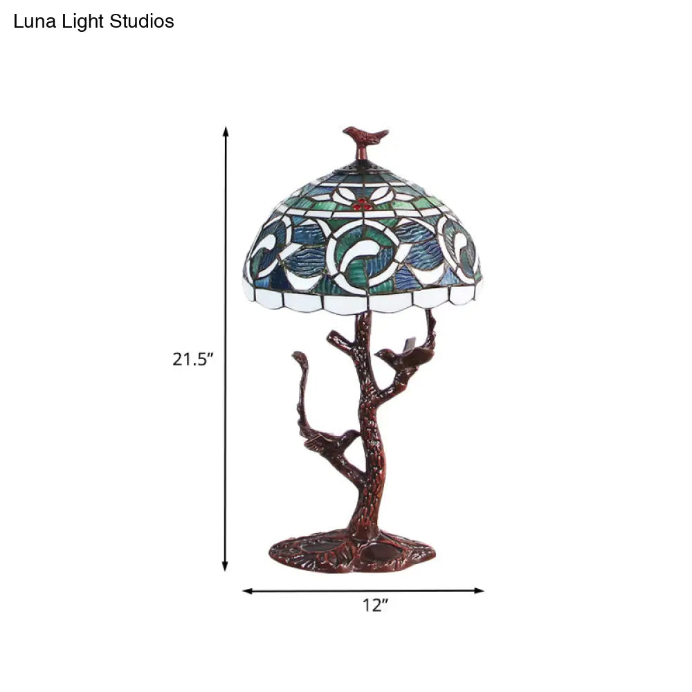 Stained Glass Tiffany Style Table Light - Kapok Pattern Night Lamp With Tree Design
