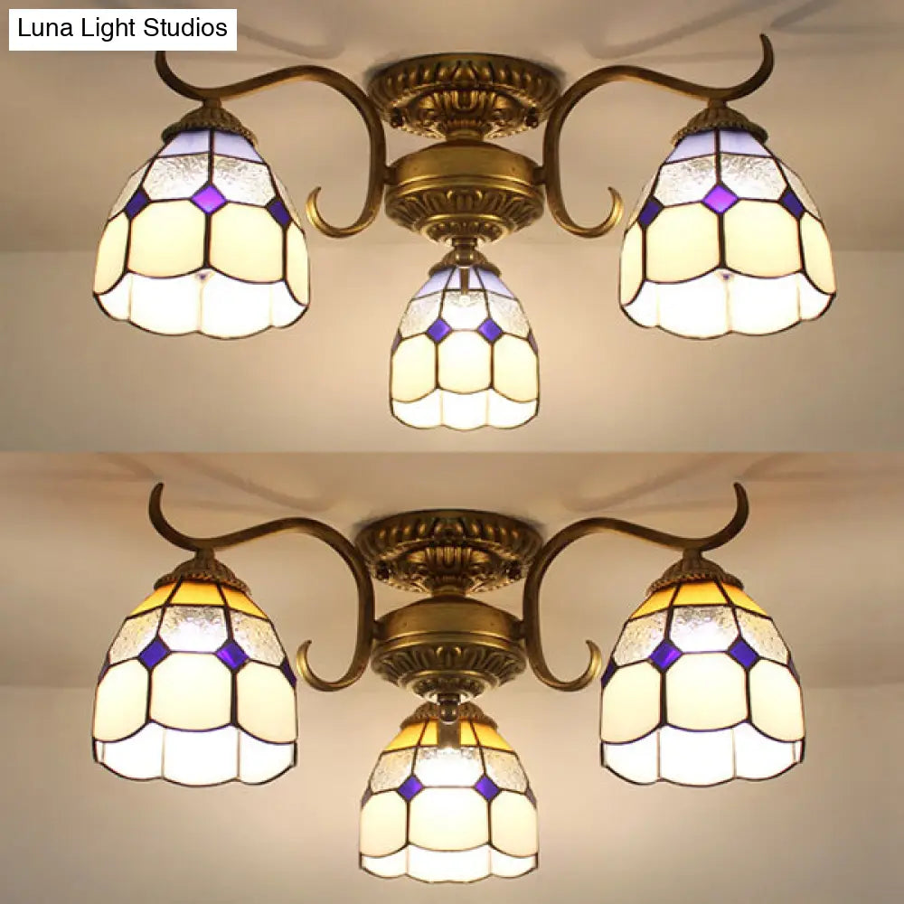 Stained Glass Vintage Ceiling Light - 3-Light Semi Flushmount In