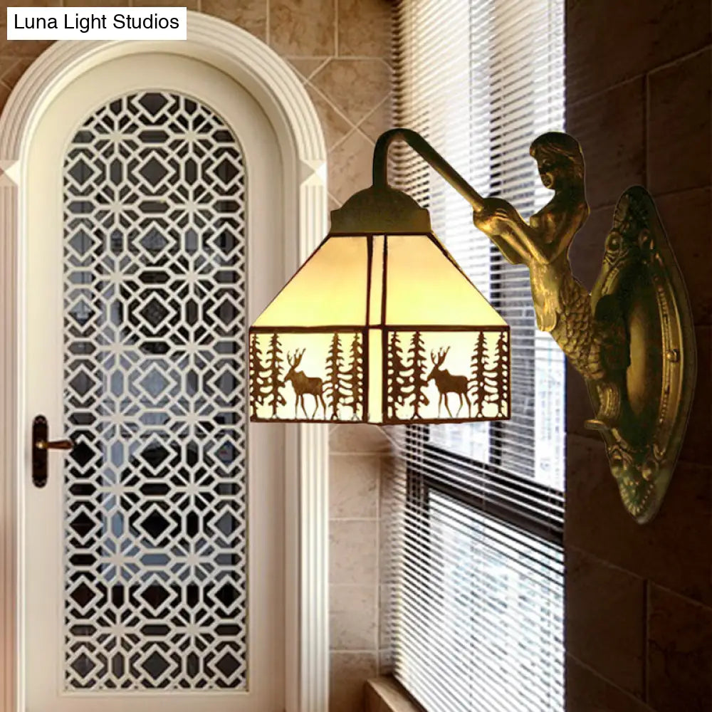 Stained Glass Wall Mount Light With Mermaid Decoration - Retro 1-Light Small House Lighting