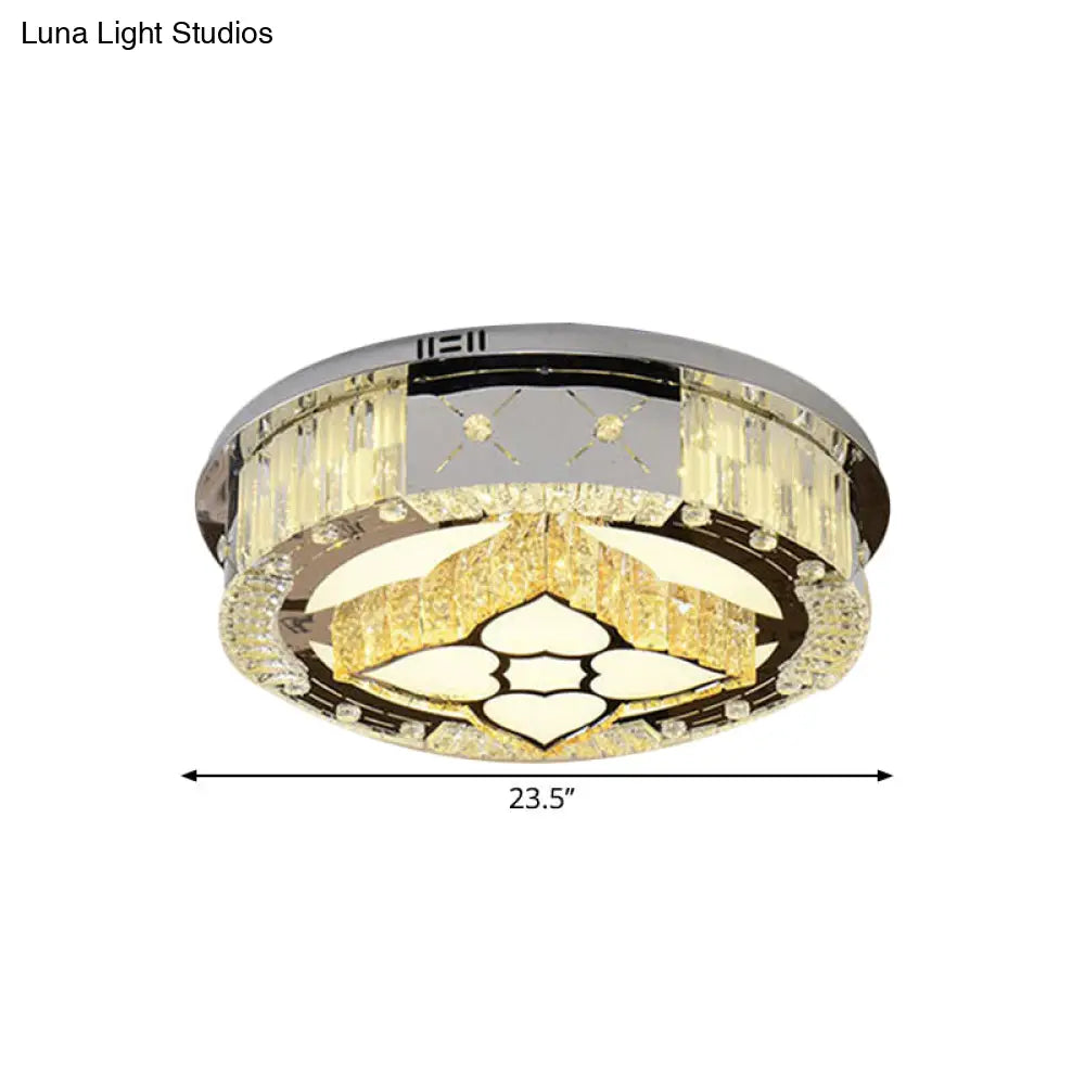 Stainless Steel Led Ceiling Lamp With Clear Crystal Design For Bedroom Flush Mount