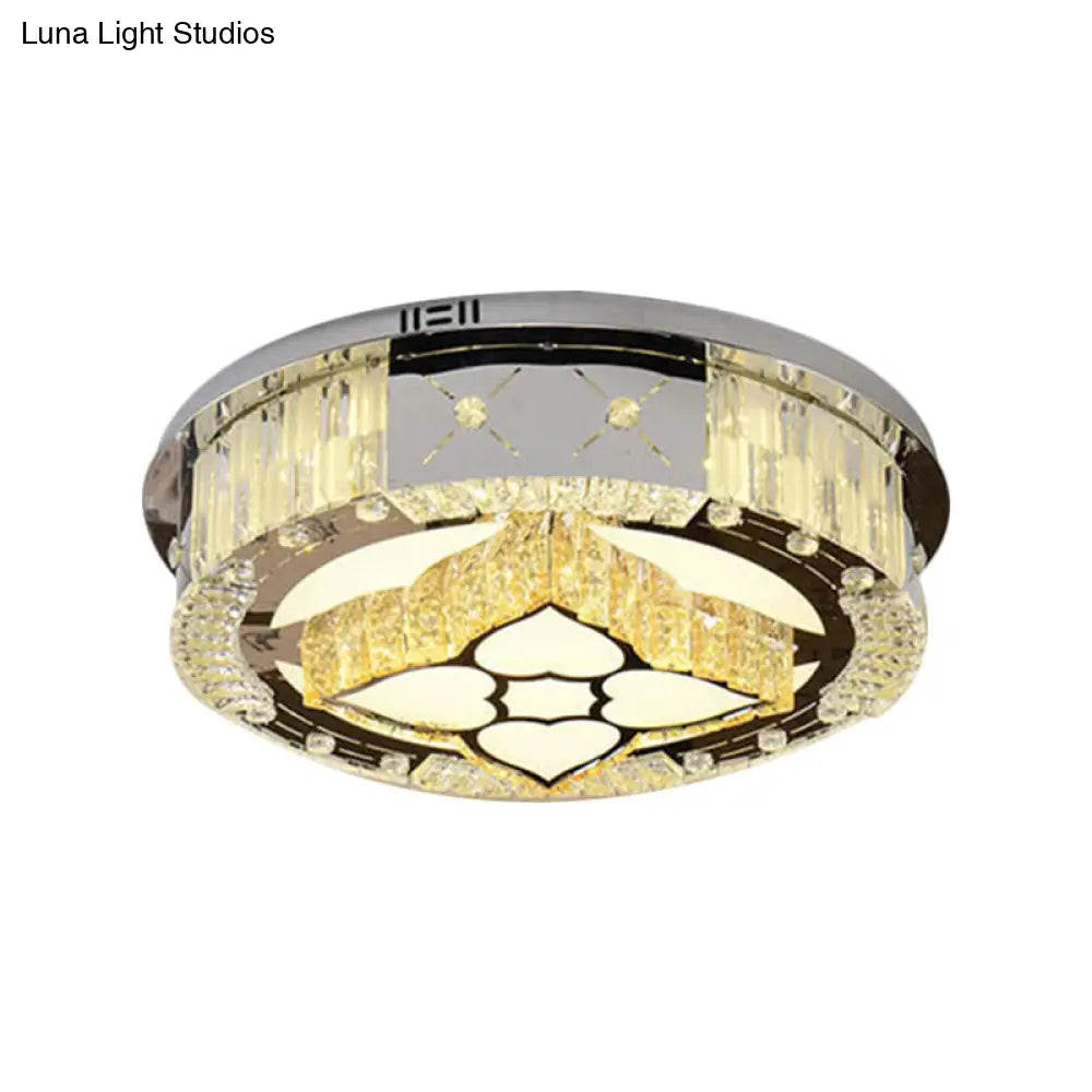 Stainless Steel Led Ceiling Lamp With Clear Crystal Design For Bedroom Flush Mount