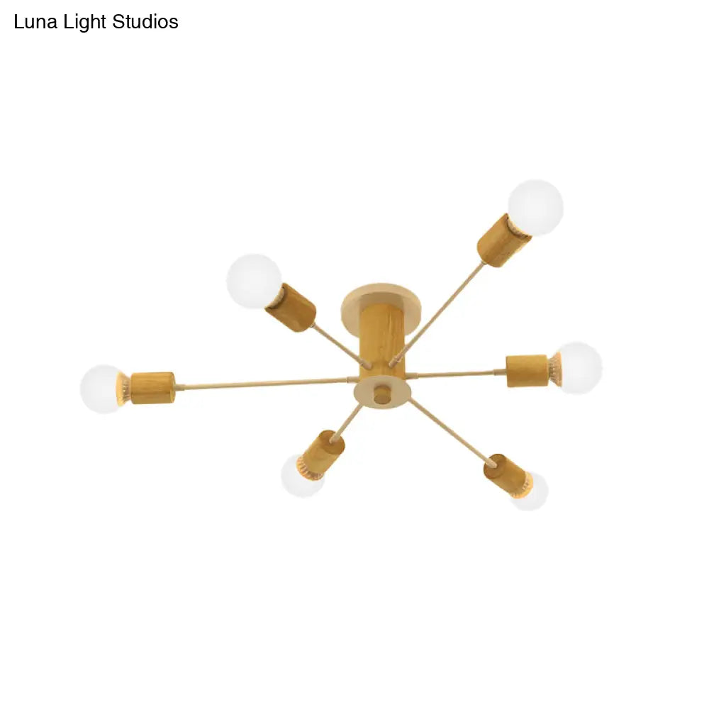Starburst Semi Flush Ceiling Light Nordic Metal - 6/8/10 Lights White/Black Living Room Fixture