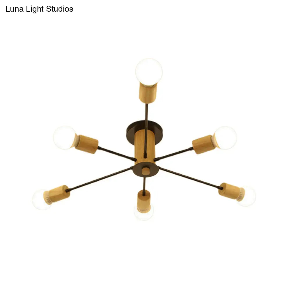 Starburst Semi Flush Ceiling Light Nordic Metal - 6/8/10 Lights White/Black Living Room Fixture
