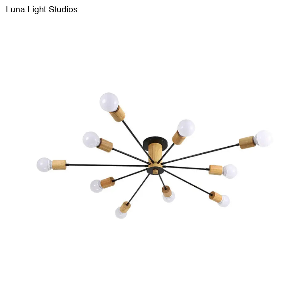 Starburst Semi Flush Ceiling Light Nordic Metal - 6/8/10 Lights White/Black Living Room Fixture