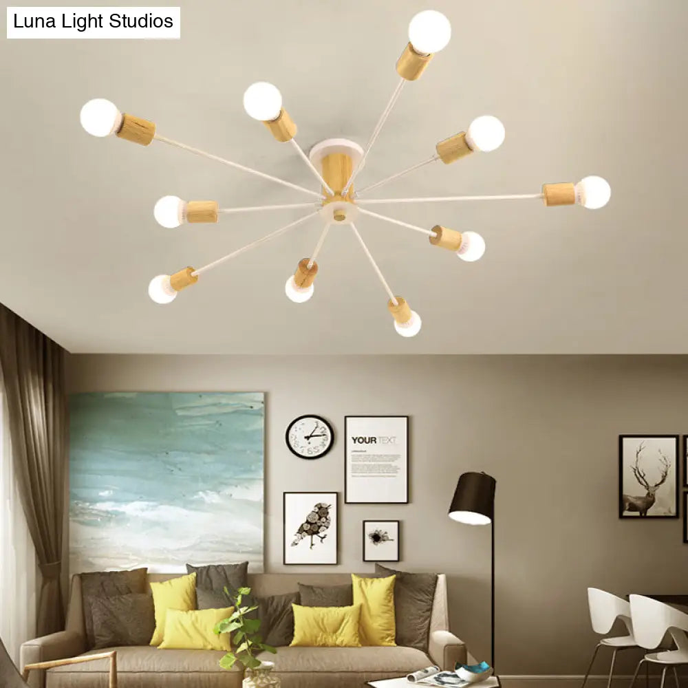 Starburst Semi Flush Ceiling Light Nordic Metal - 6/8/10 Lights White/Black Living Room Fixture
