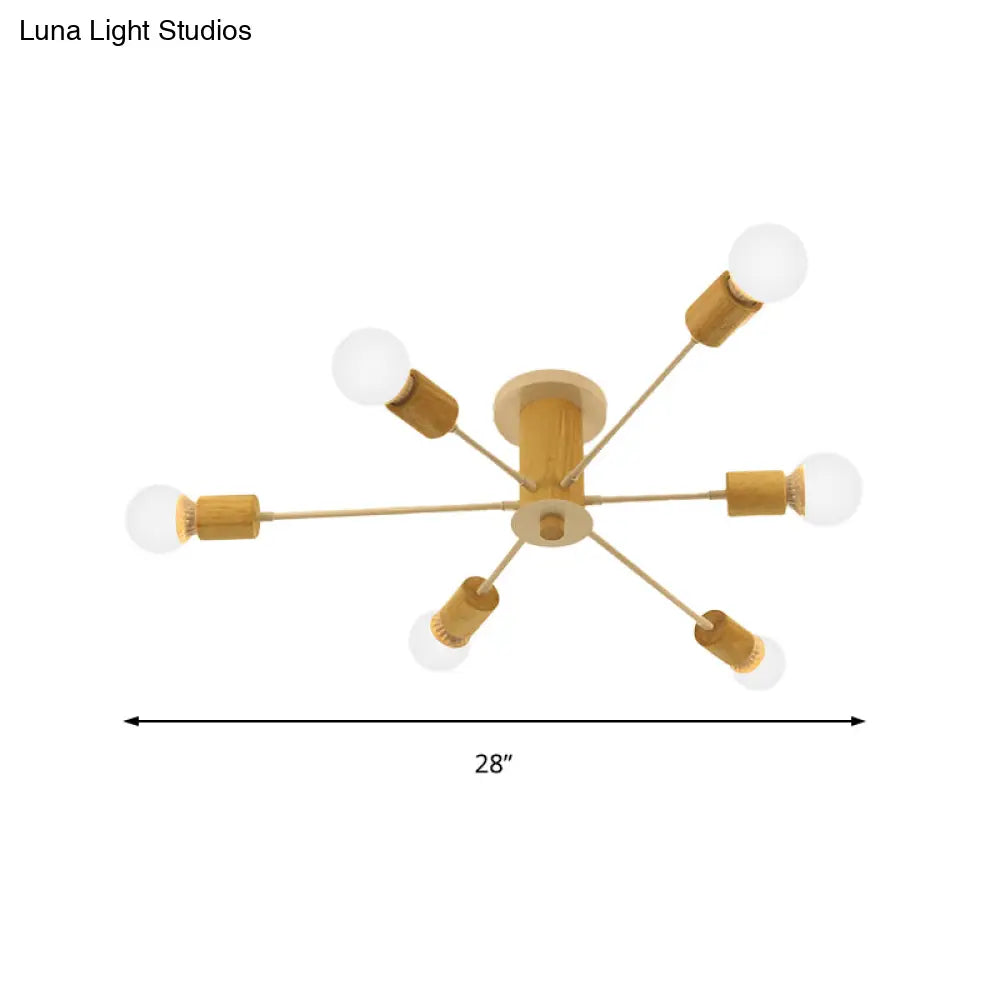 Starburst Semi Flush Ceiling Light Nordic Metal - 6/8/10 Lights White/Black Living Room Fixture