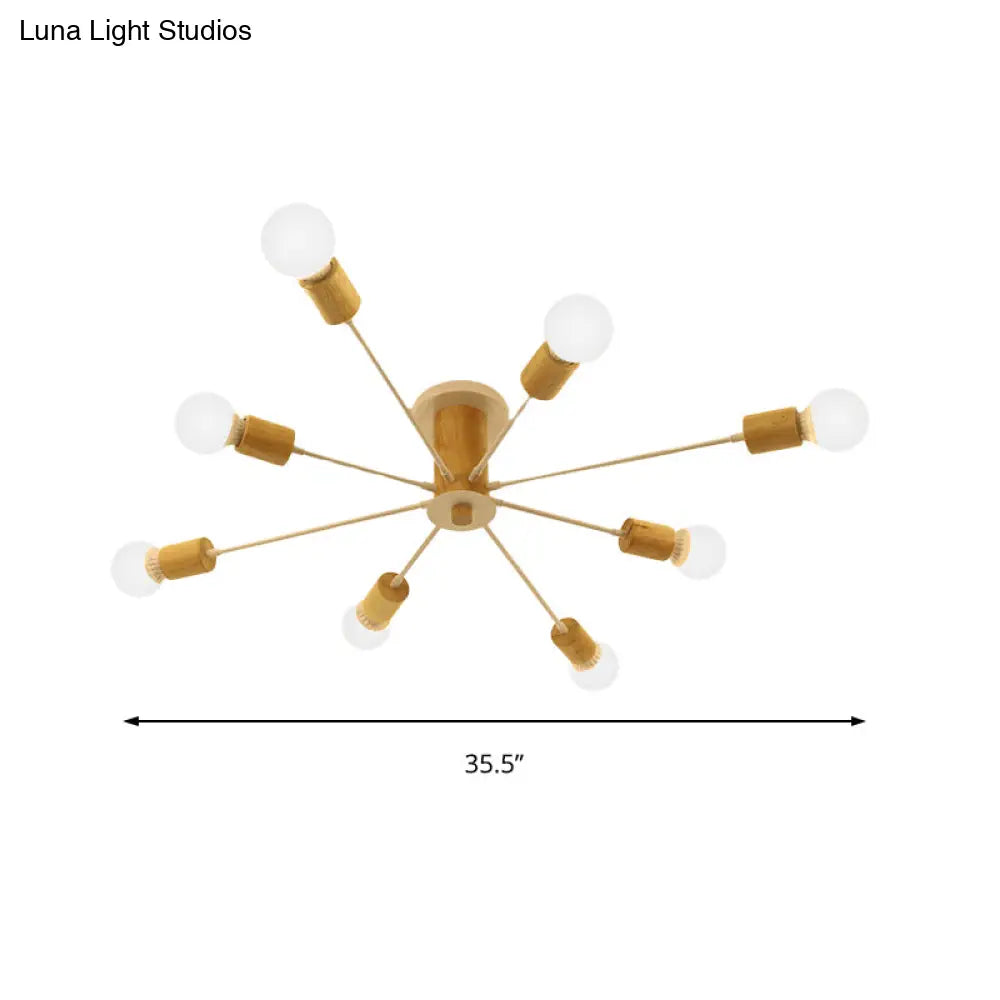 Starburst Semi Flush Ceiling Light Nordic Metal - 6/8/10 Lights White/Black Living Room Fixture