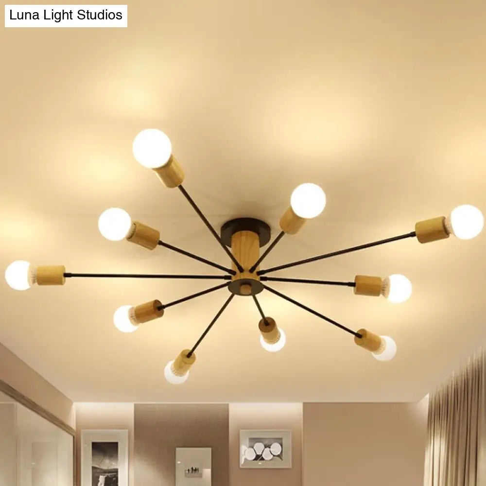 Starburst Semi Flush Ceiling Light Nordic Metal - 6/8/10 Lights White/Black Living Room Fixture