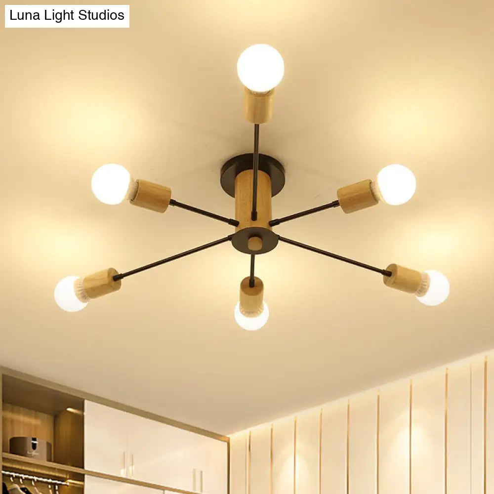 Starburst Semi Flush Ceiling Light Nordic Metal - 6/8/10 Lights White/Black Living Room Fixture
