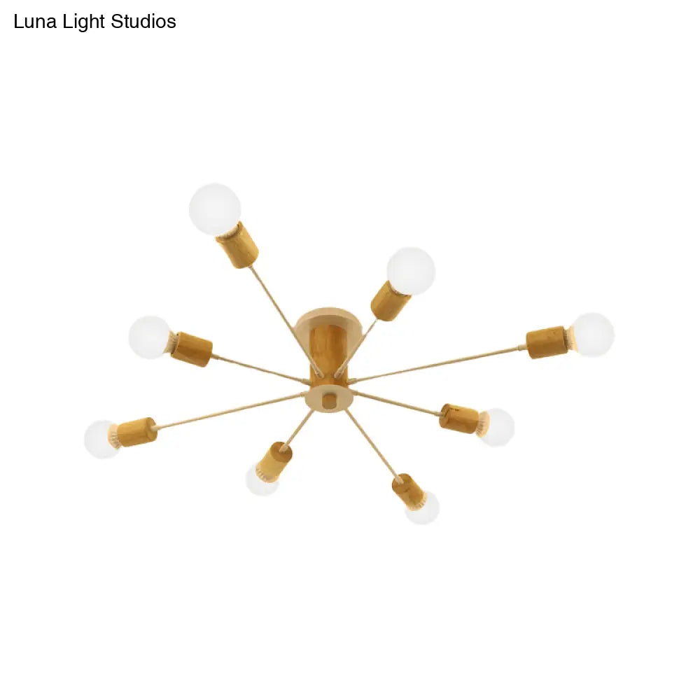 Starburst Semi Flush Ceiling Light Nordic Metal - 6/8/10 Lights White/Black Living Room Fixture