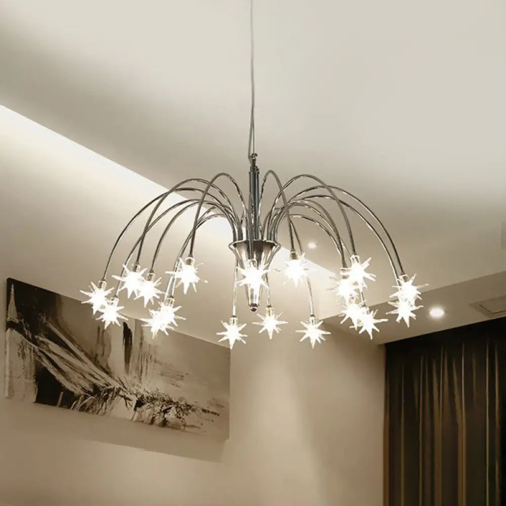 Starry Clear Glass Pendant Chandelier with 18 Heads - Modern Stylish Design and Chrome Arched Arm Chrome