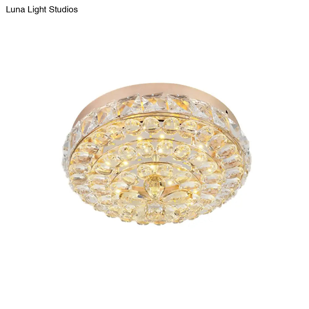 Stunning Gold Flush Mount Crystal Led Ceiling Light With Blossom Design In Warm/White