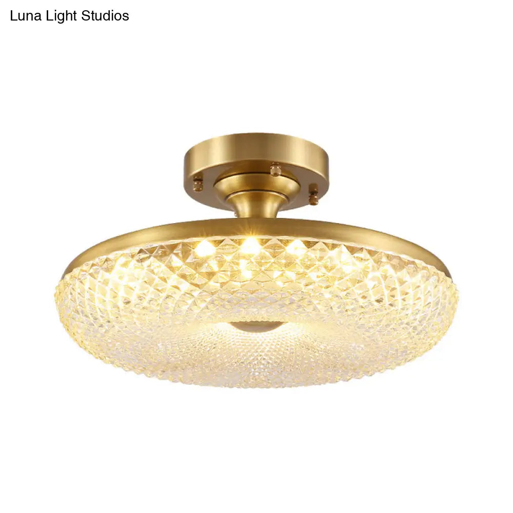 Stunning Led Crystal Ceiling Light With Gold Finish - Donut Semi Flush Mount Lamp