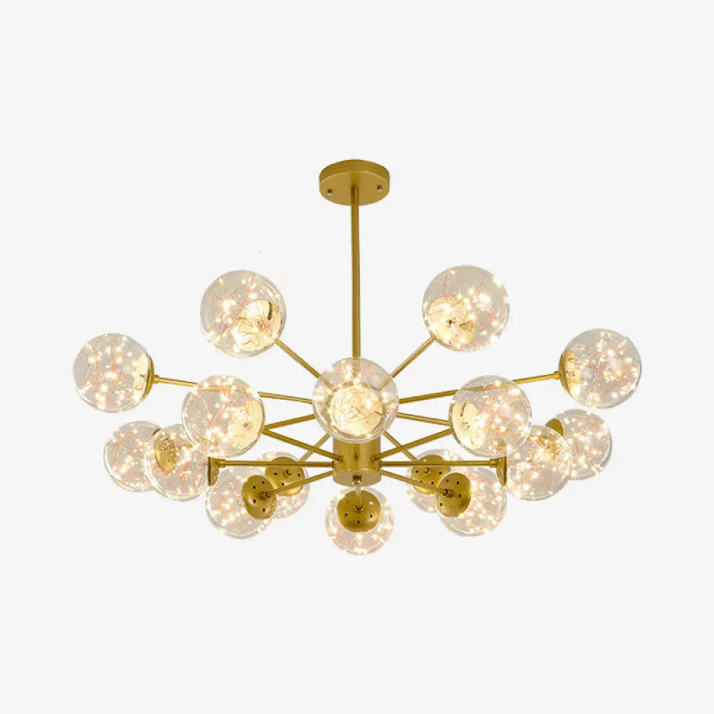 Stylish Hanging Chandelier With Led Glass Pendant Light And Radial Design 16 / Gold