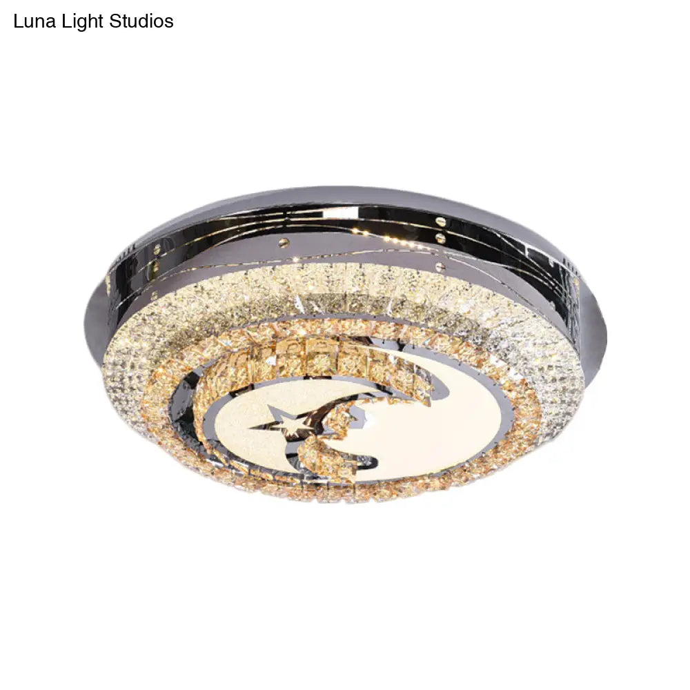 Stylish Led Flush Mount Light With Stainless Steel And Crystals In Half - Moon Design