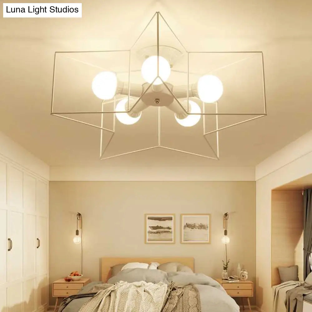 Stylish Star Cage Semi Flush Pendant Light With Metallic Shade - 5 Lights For Bedroom Ceiling
