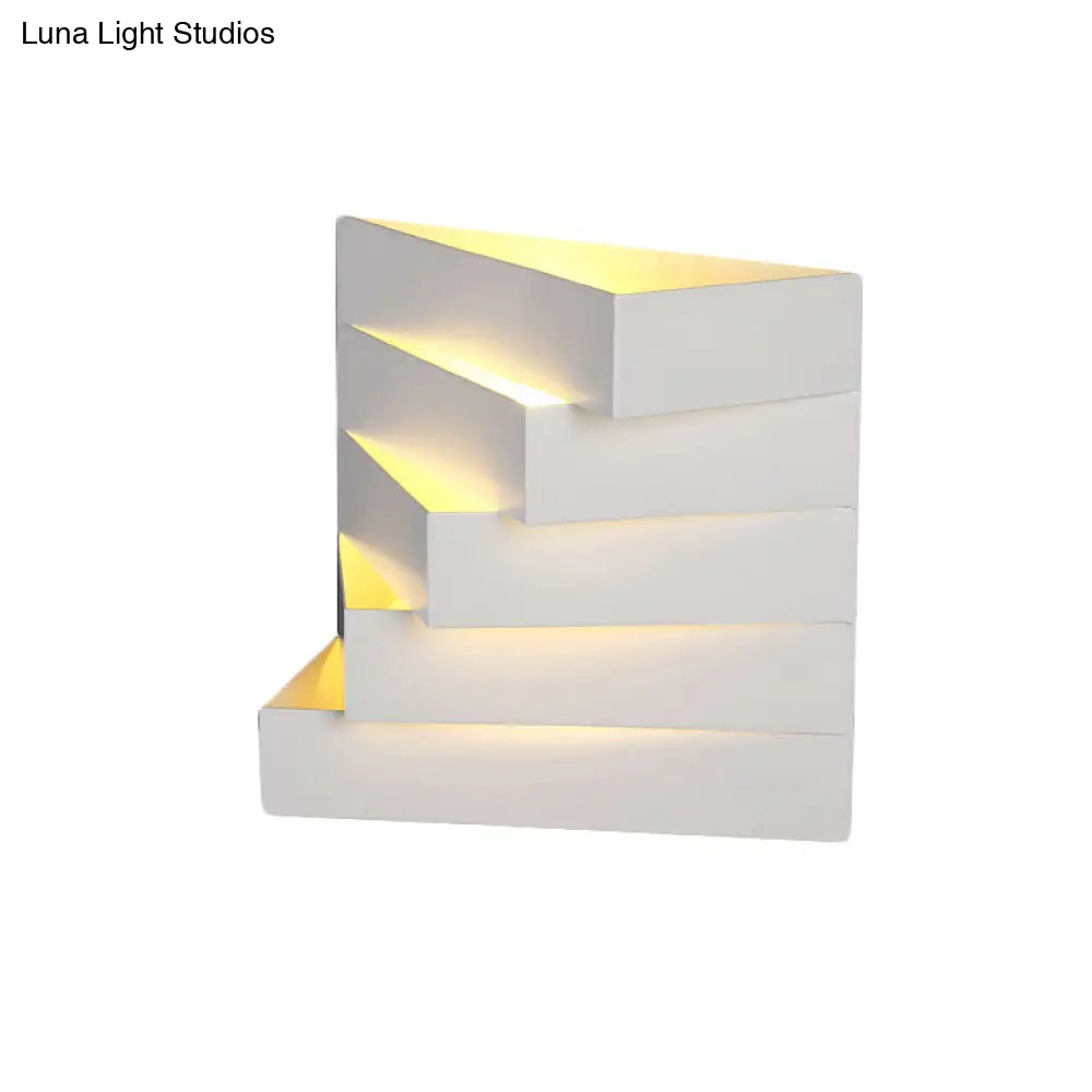 Stylish White Wall Mounted Lamp For Living Room - 1 Stair Shaped Plaster Shade Light Fixture