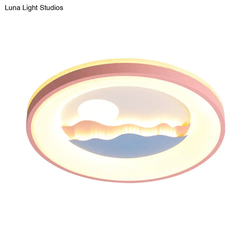 Sunset Round Acrylic Flush Light Fixture With Nordic Led Pink/Blue Mount For Child’s Bedroom