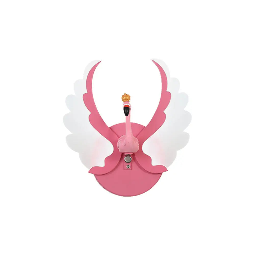 Swan Iron Wall Light Sconce - Cartoon White/Pink Led Lamp Fixture With Acrylic Wing & White/Warm