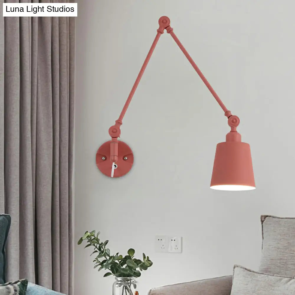 Swing Arm Nordic Metal Wall Sconce - Tapered Task Light For Living Room