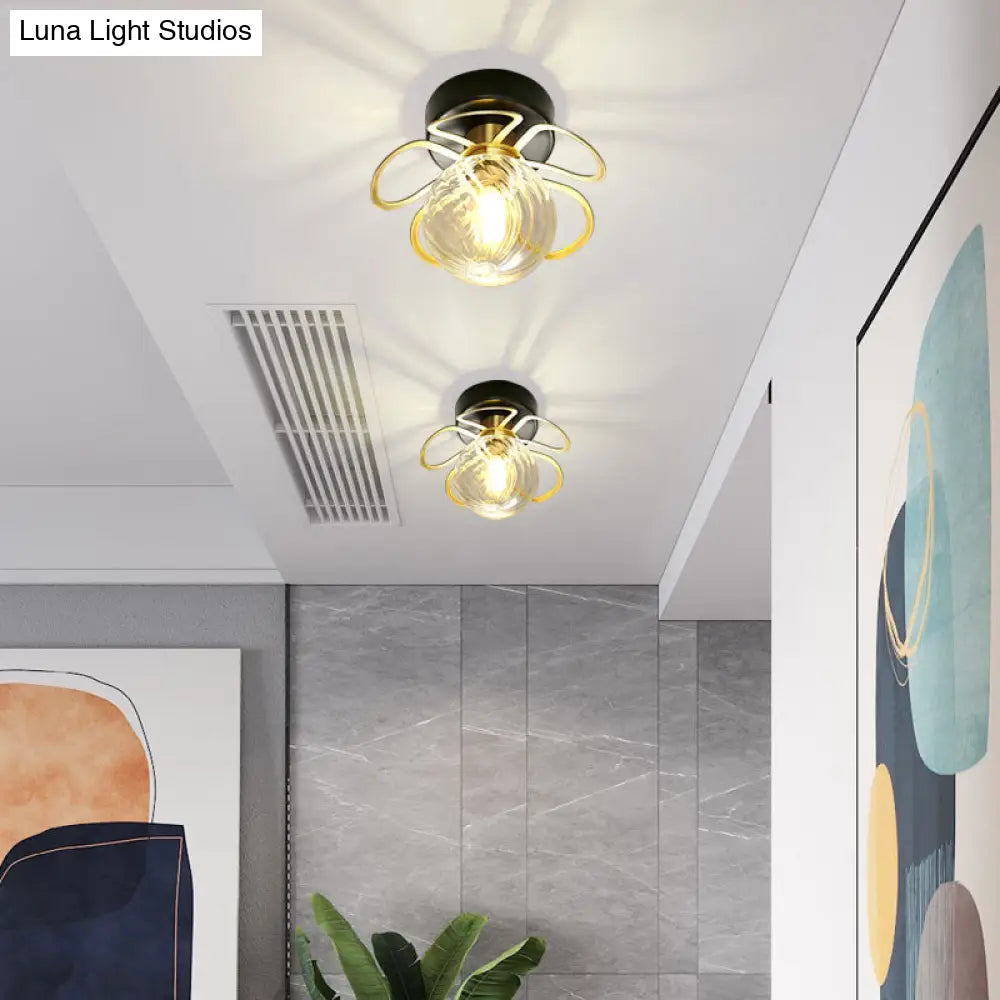 Swirl Crystal Flower Semi Flush Mount Lamp - Minimalist Design With 1/3 Lights Black/Gold Ceiling