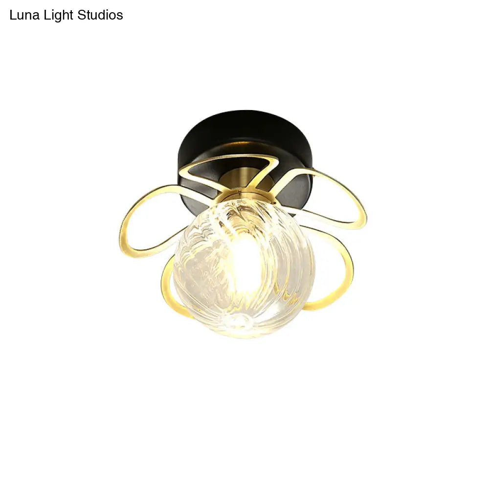 Swirl Crystal Flower Semi Flush Mount Lamp - Minimalist Design With 1/3 Lights Black/Gold Ceiling