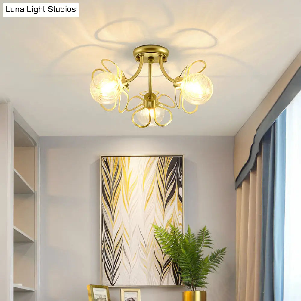 Swirl Crystal Flower Semi Flush Mount Lamp - Minimalist Design With 1/3 Lights Black/Gold Ceiling