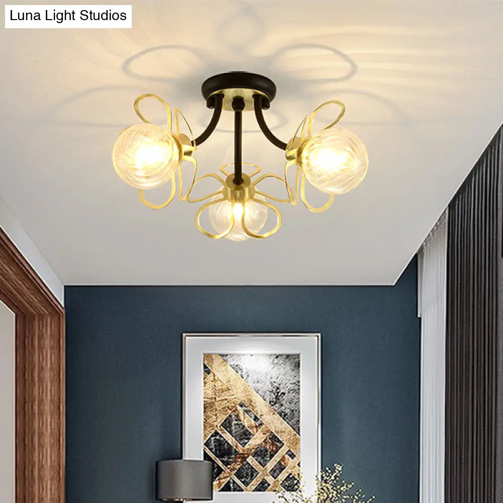 Swirl Crystal Flower Semi Flush Mount Lamp - Minimalist Design With 1/3 Lights Black/Gold Ceiling