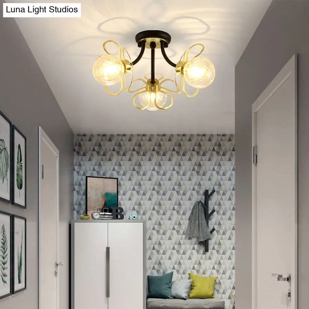 Swirl Crystal Flower Semi Flush Mount Lamp - Minimalist Design With 1/3 Lights Black/Gold Ceiling