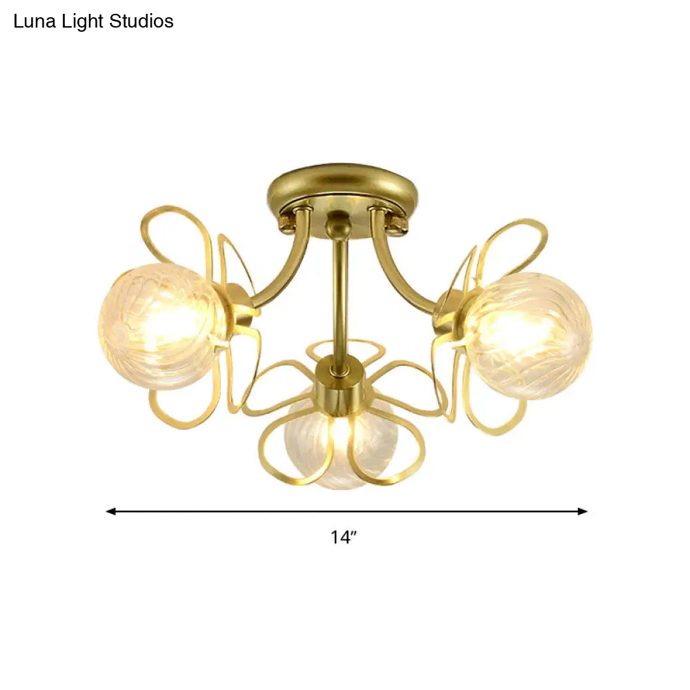 Swirl Crystal Flower Semi Flush Mount Lamp - Minimalist Design With 1/3 Lights Black/Gold Ceiling