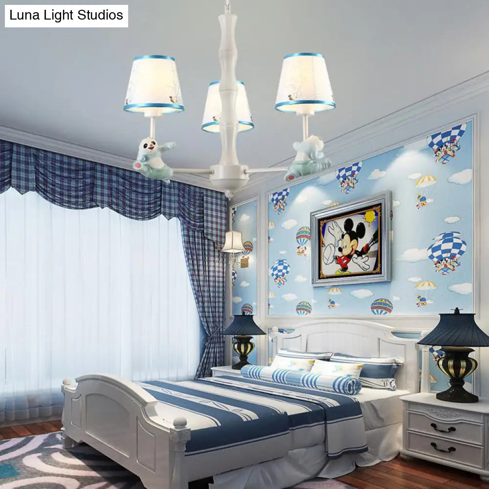 Tapered Shade Suspension Panda Chandelier In Blue/Pink For Kindergarten