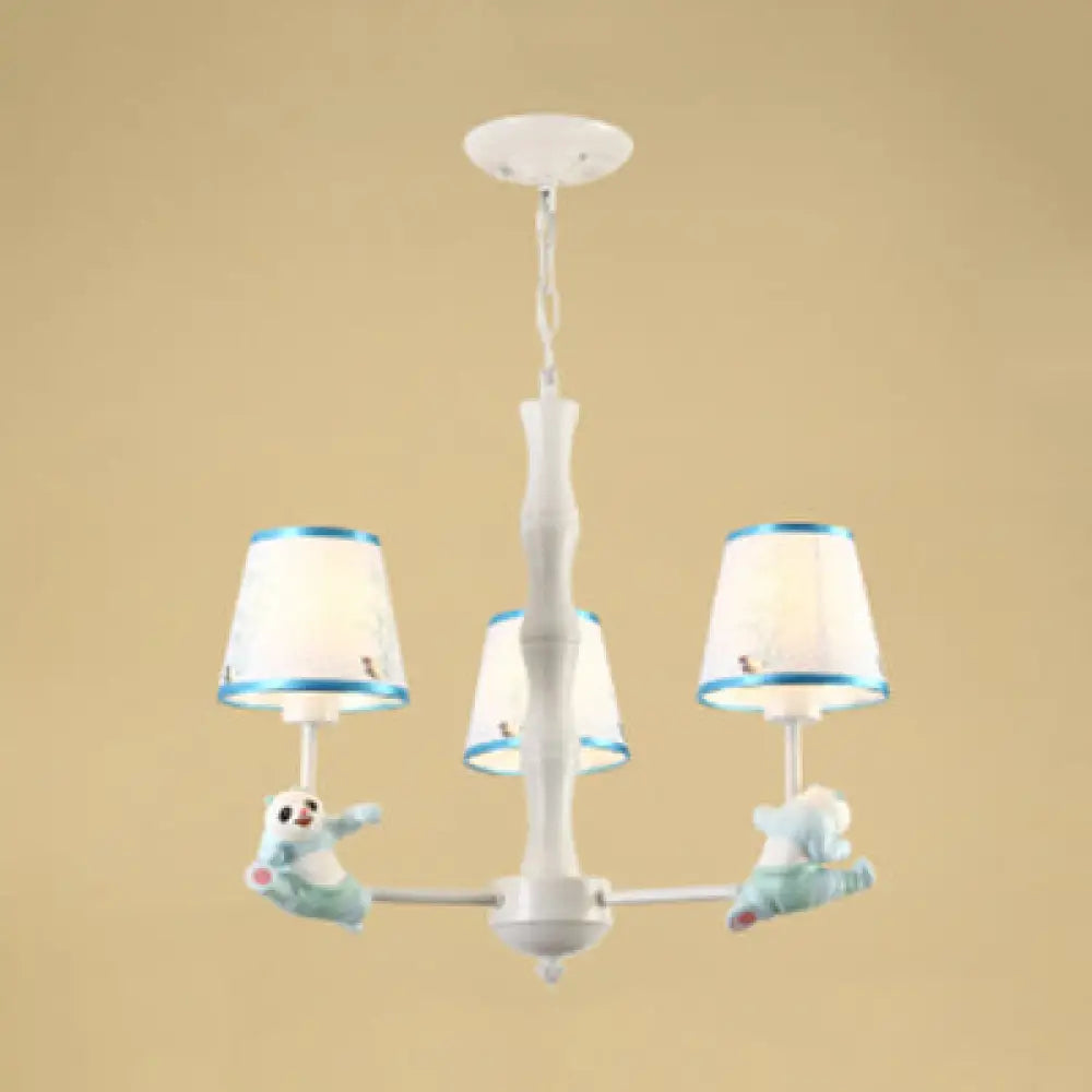 Tapered Shade Suspension Panda Chandelier In Blue/Pink For Kindergarten 3 / Blue