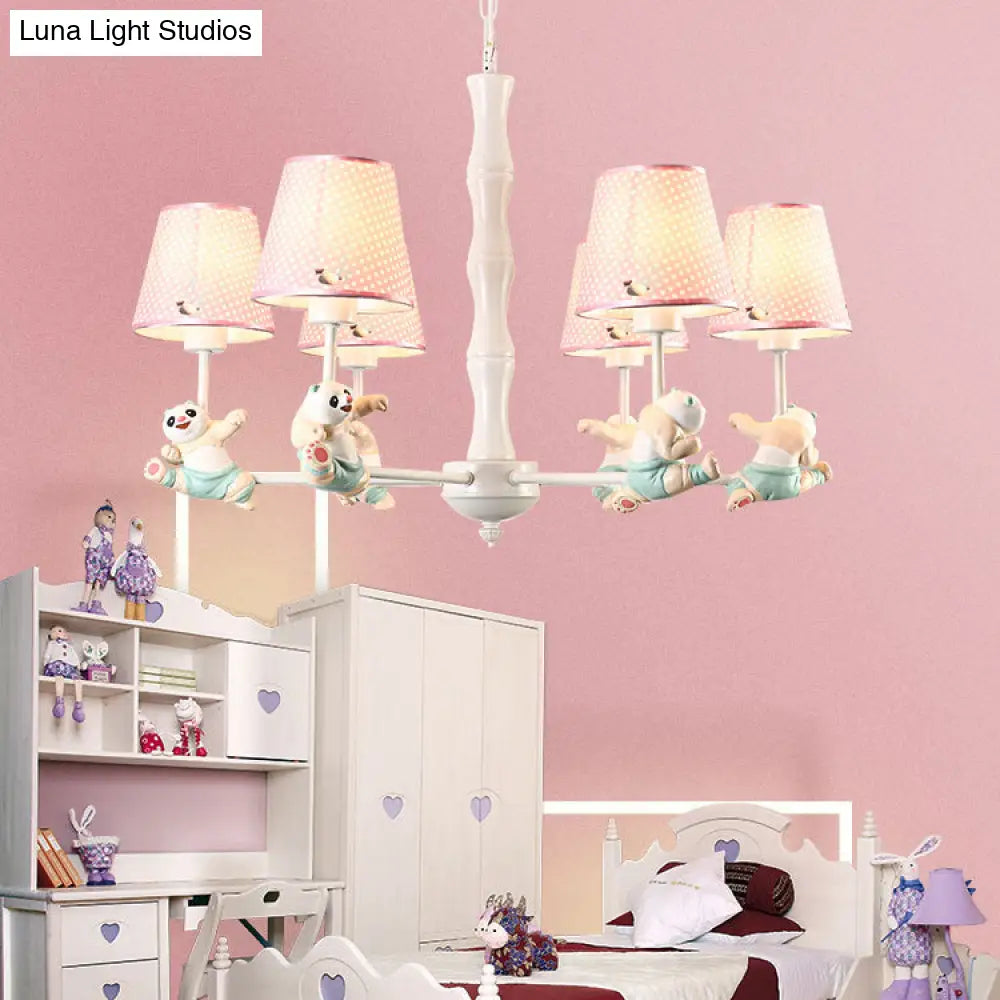 Tapered Shade Suspension Panda Chandelier In Blue/Pink For Kindergarten